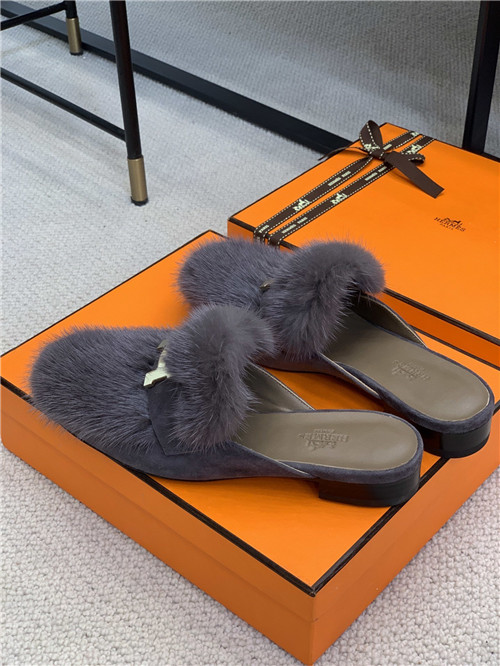 hermes mink loafers slippers