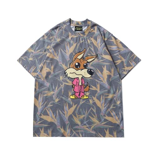 Drew cartoon wolf floral t-shirt