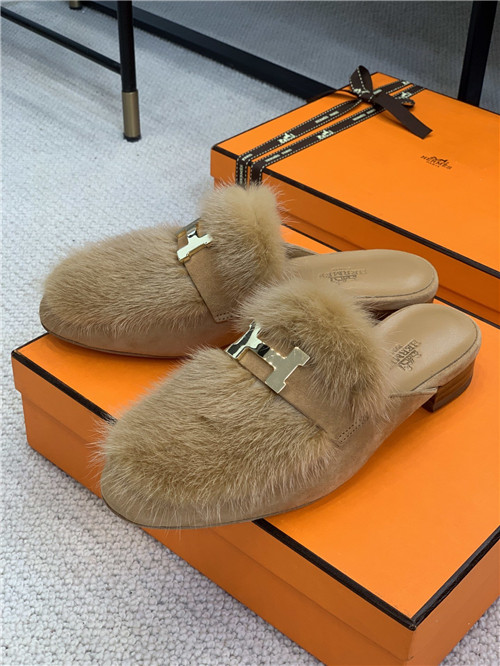 hermes mink loafers slippers
