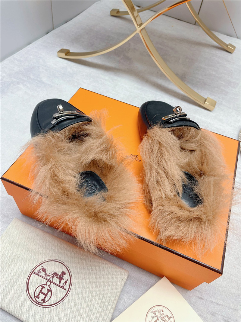 hermes classic wool slippers
