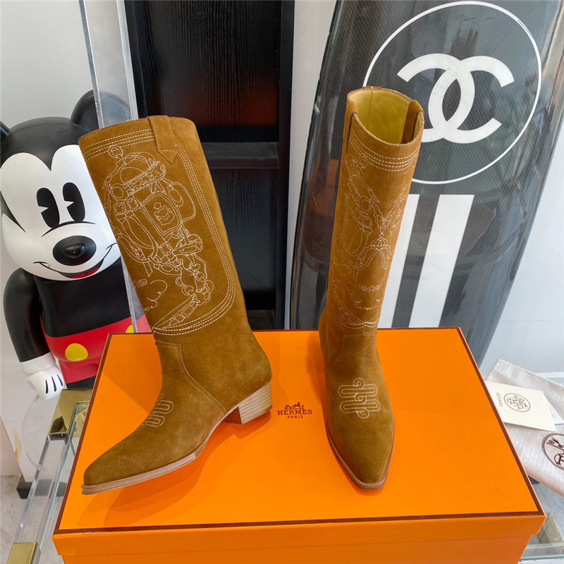 hermes embroidered long boots