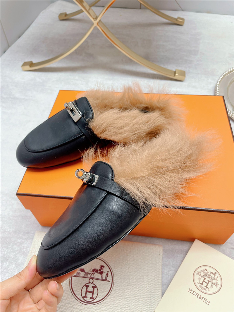 hermes classic wool slippers