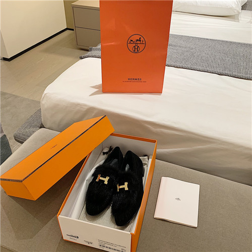 hermes sheepskin mink loafers