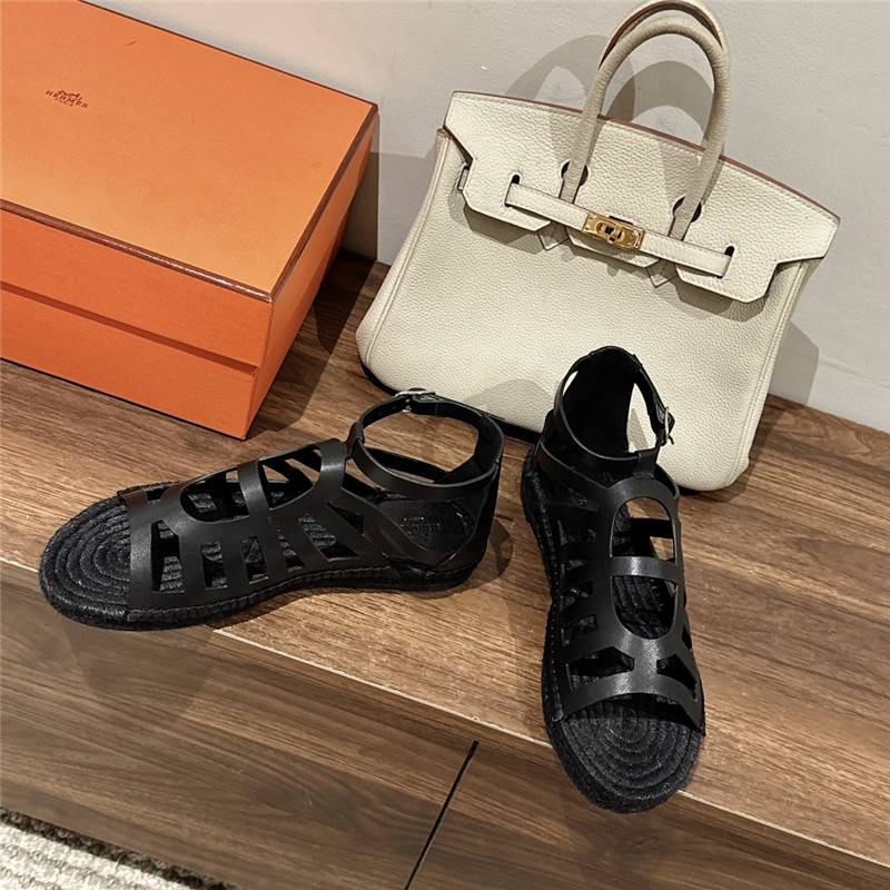 Hermès cutout pig nose espadrille sandals