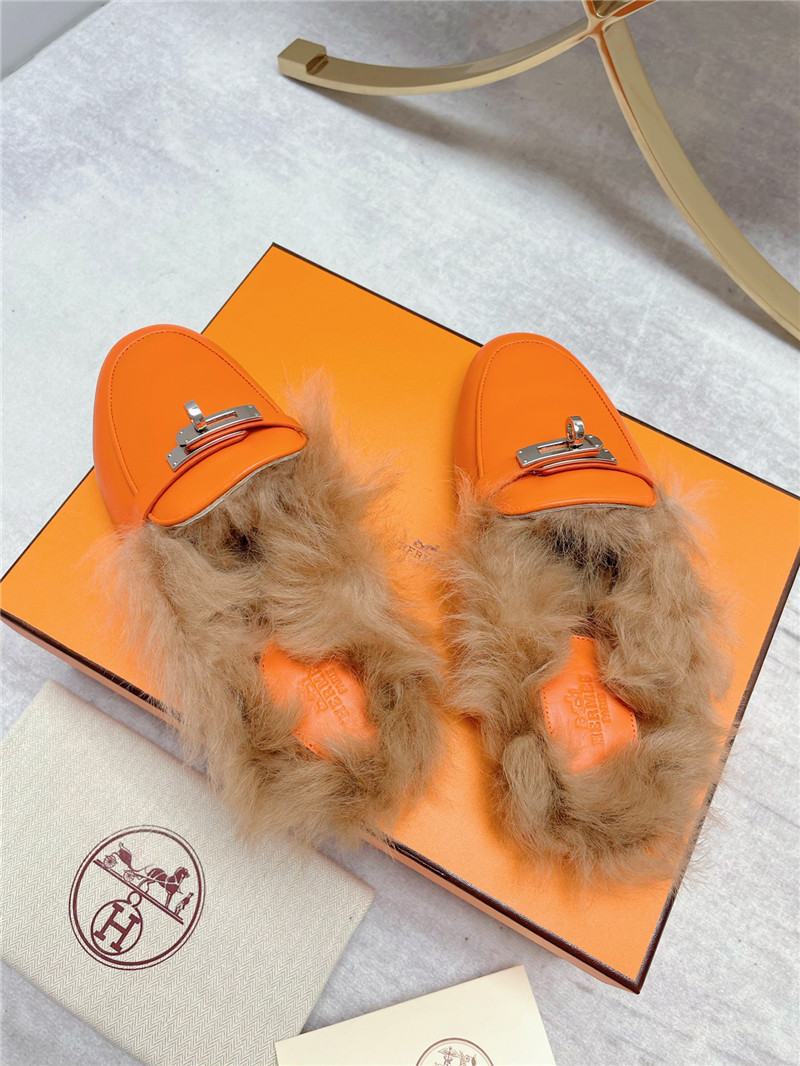 hermes classic wool slippers