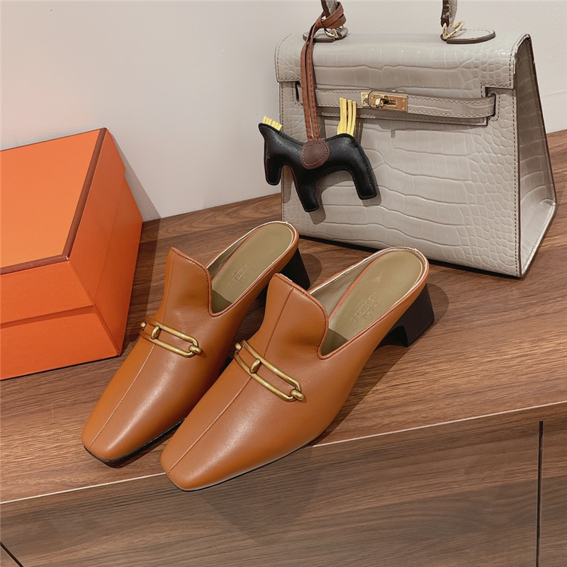 hermes muller chunky heel slippers