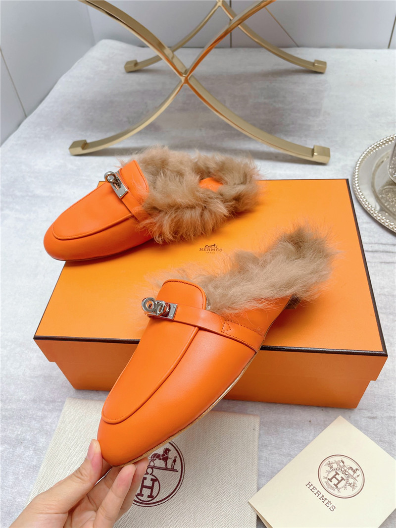hermes classic wool slippers