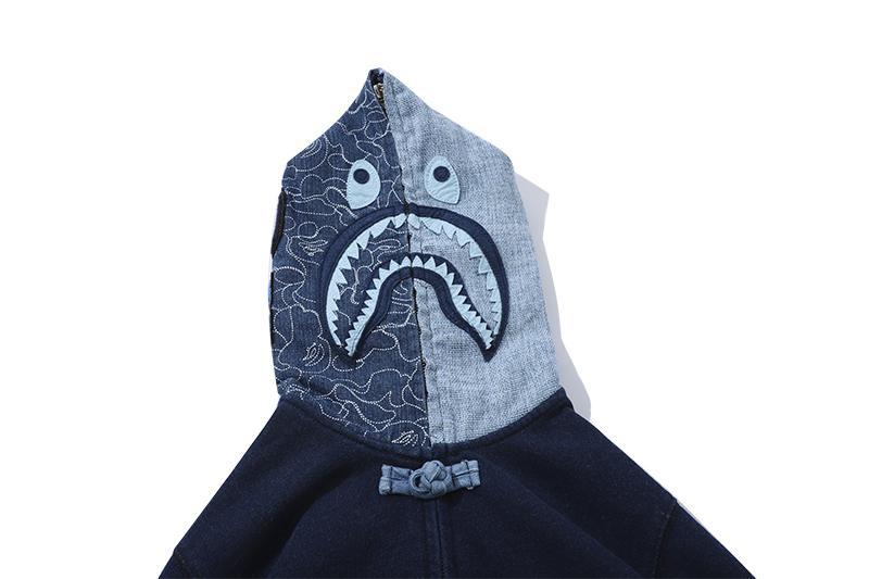 BAPE Indigo Shark Button Hoodie