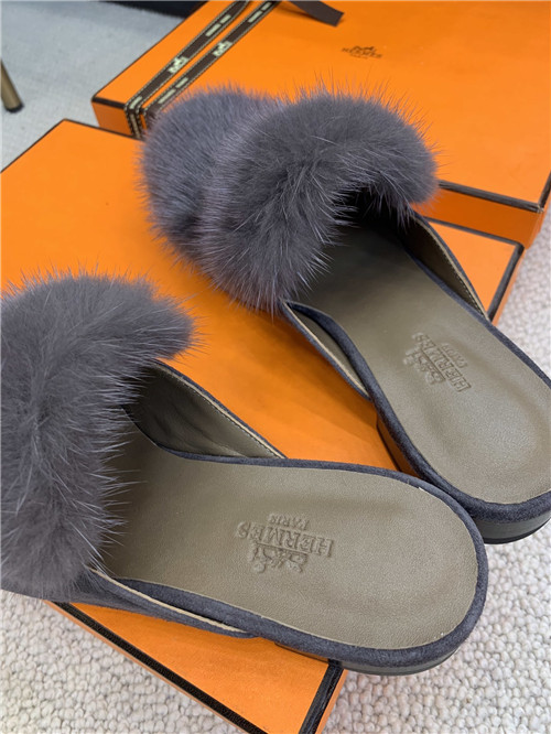 hermes mink loafers slippers