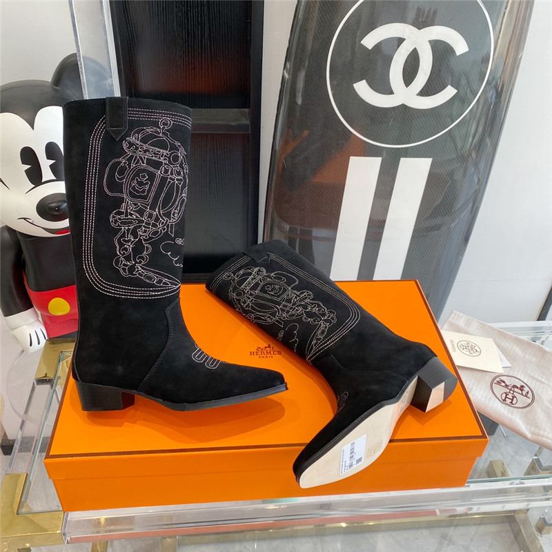 hermes embroidered long boots
