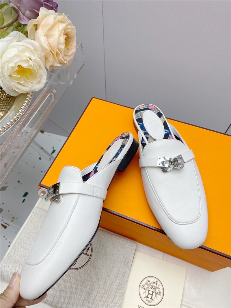 hermes kelly gold buckle slippers