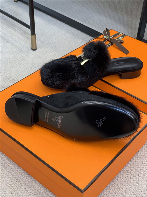 hermes mink loafers slippers