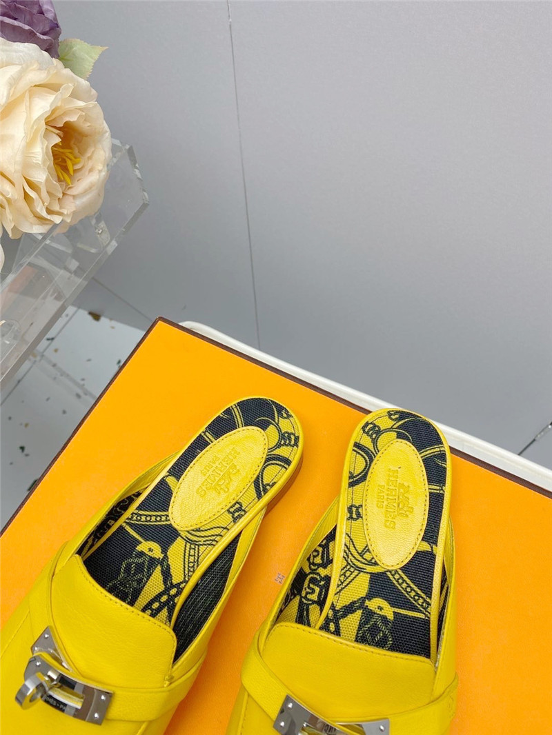 hermes kelly gold buckle slippers