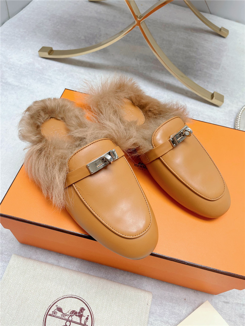 hermes classic wool slippers