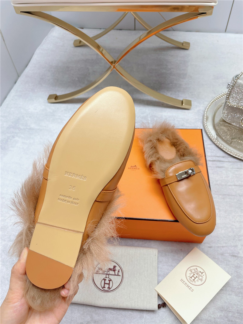 hermes classic wool slippers