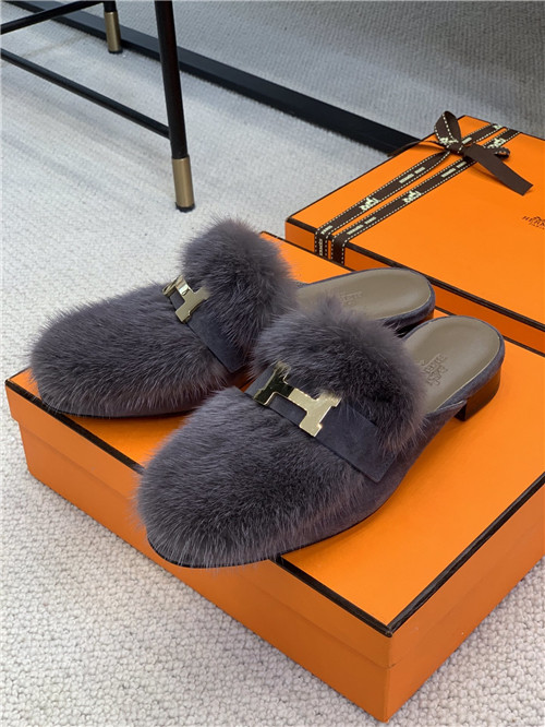 hermes mink loafers slippers