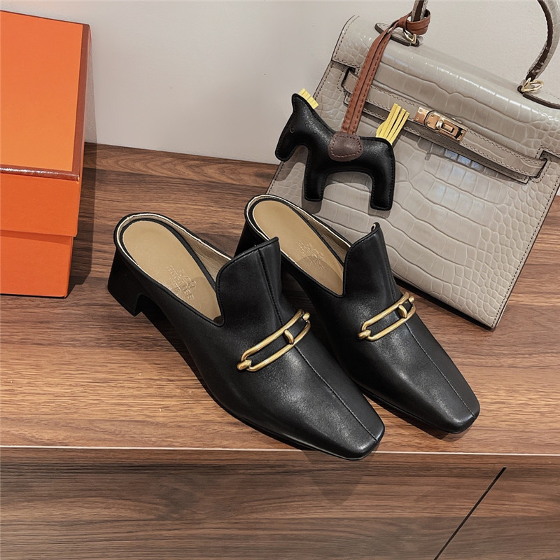 hermes muller chunky heel slippers