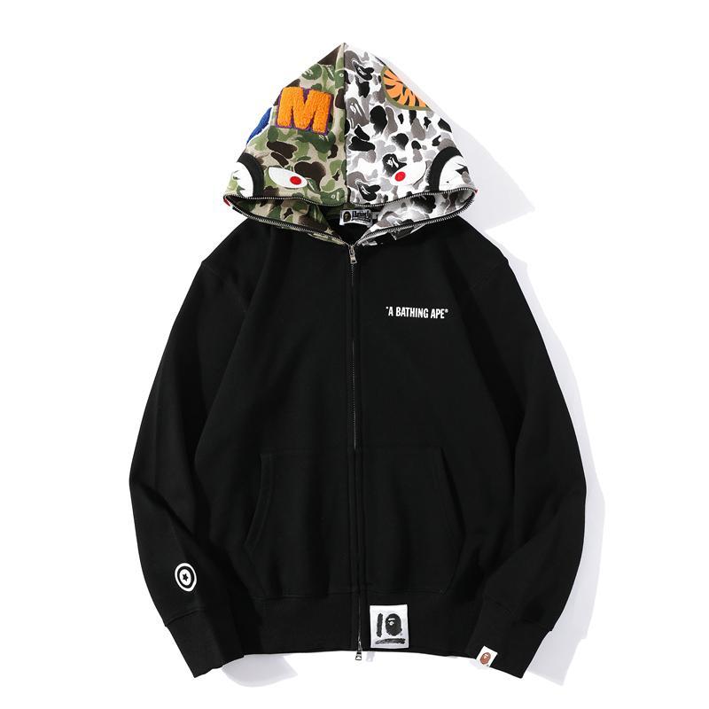 Bape Full Zip Shark Camo Hoodie Black