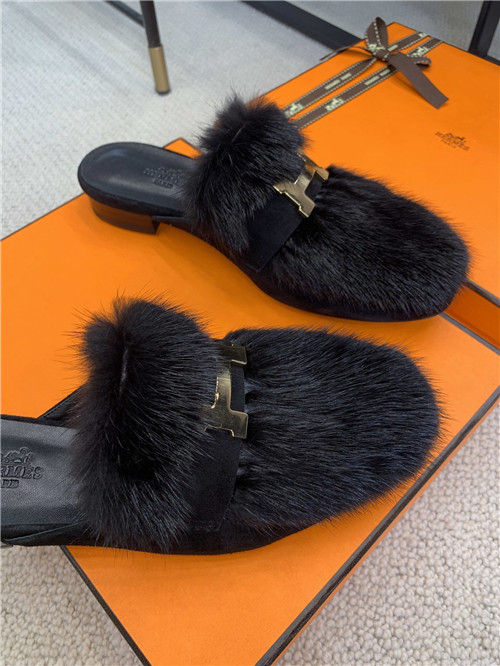 hermes mink loafers slippers