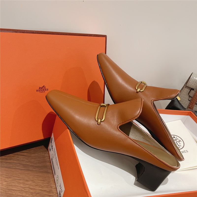 hermes muller chunky heel slippers