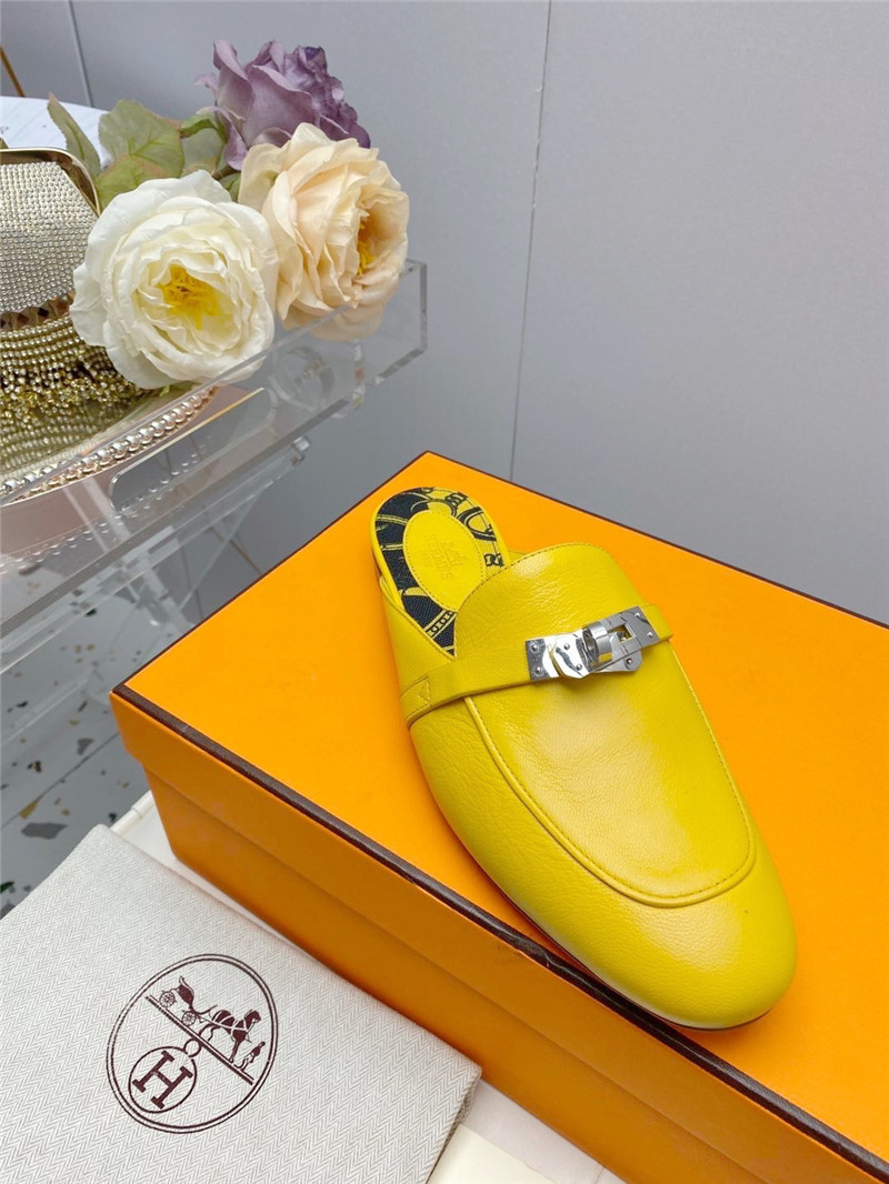hermes kelly gold buckle slippers