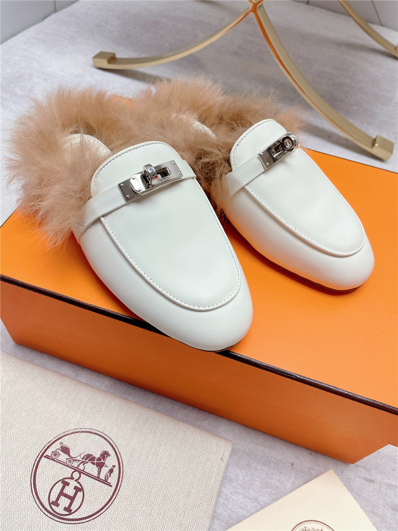 hermes classic wool slippers
