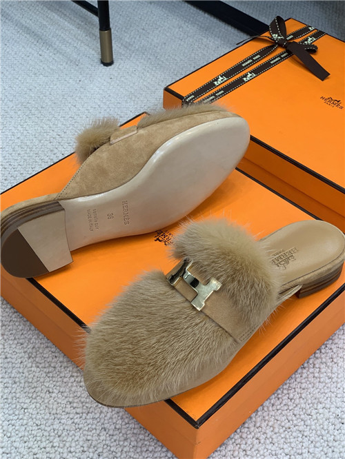 hermes mink loafers slippers