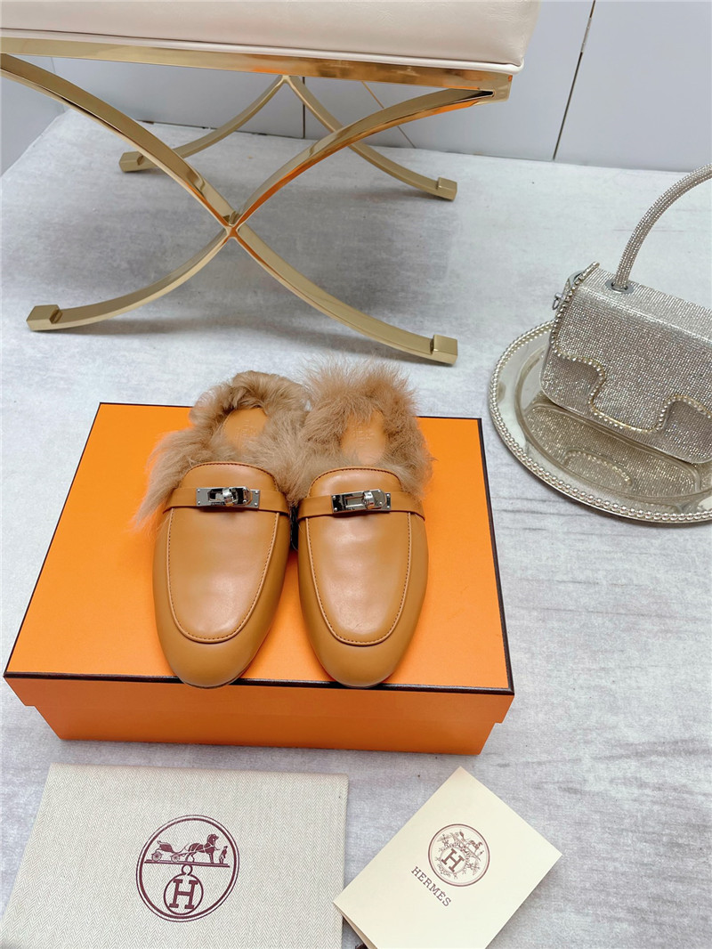hermes classic wool slippers