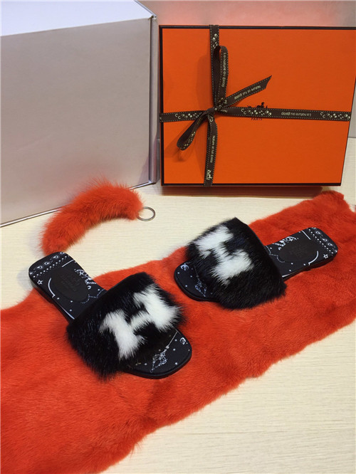 hermes mink slippers replica shoes