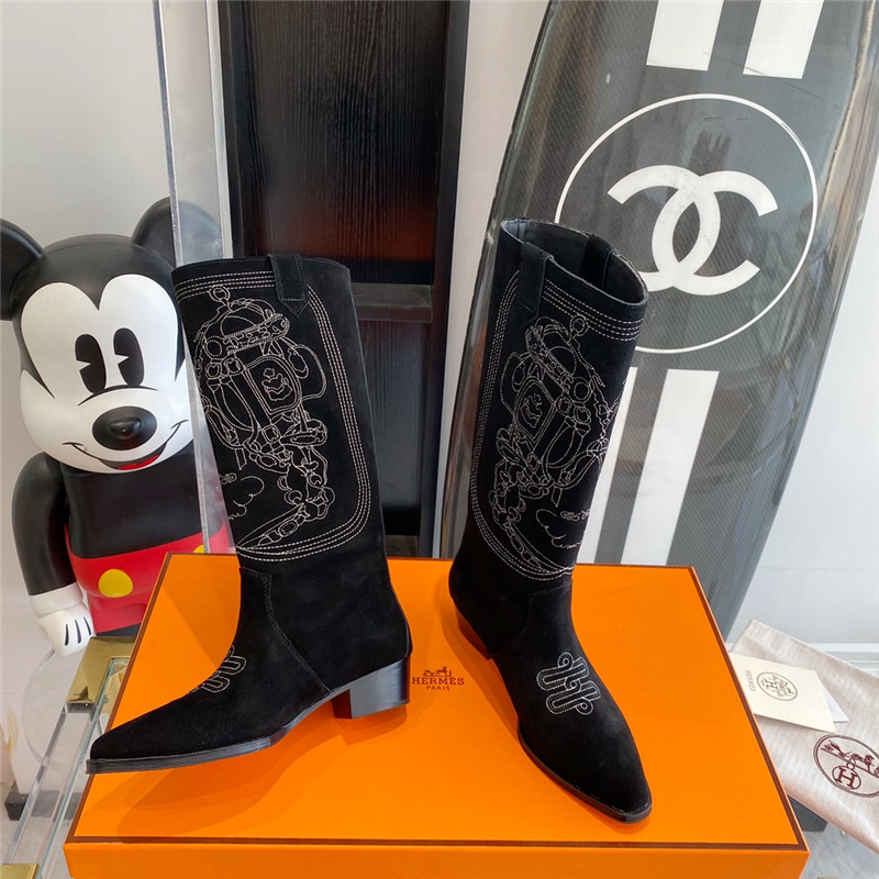 hermes embroidered long boots