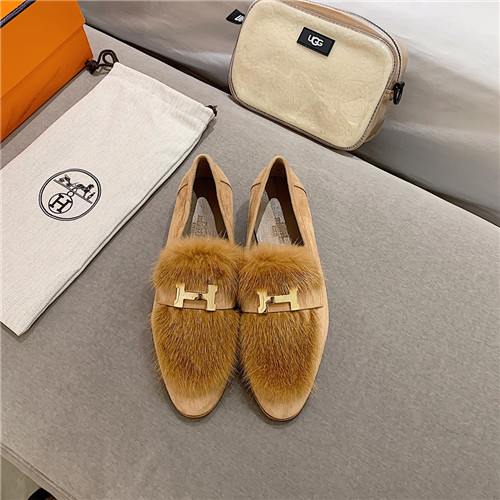 hermes sheepskin mink loafers