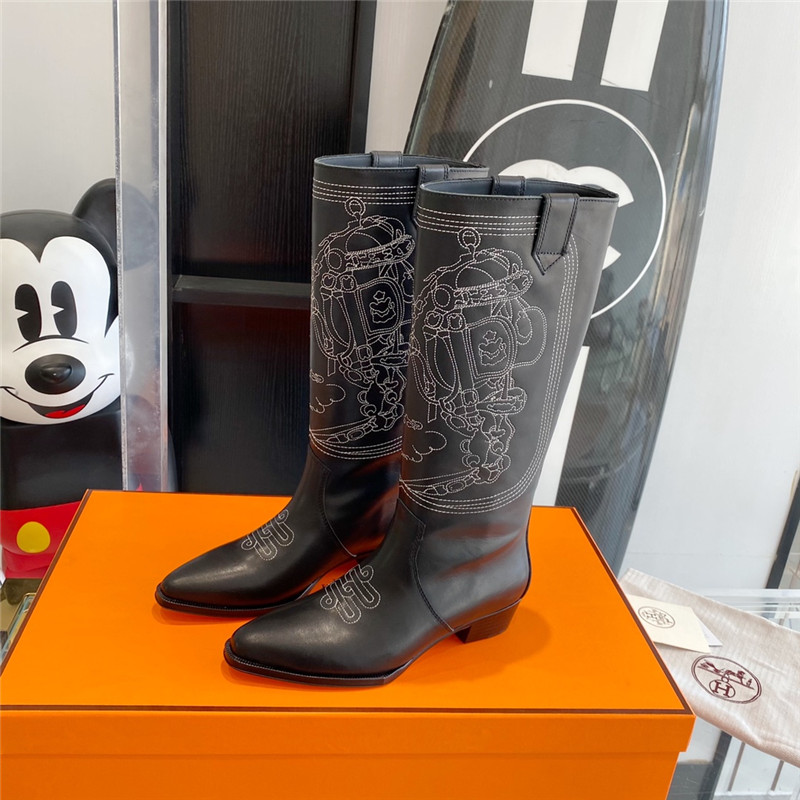 hermes embroidered long boots