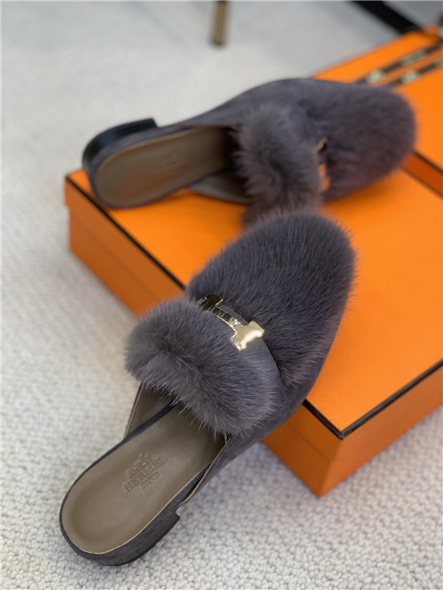 hermes mink loafers slippers