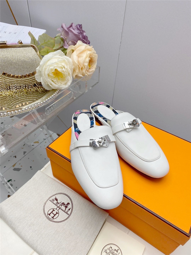hermes kelly gold buckle slippers