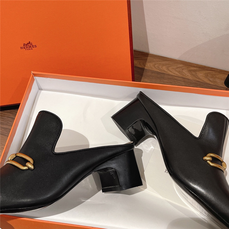 hermes muller chunky heel slippers