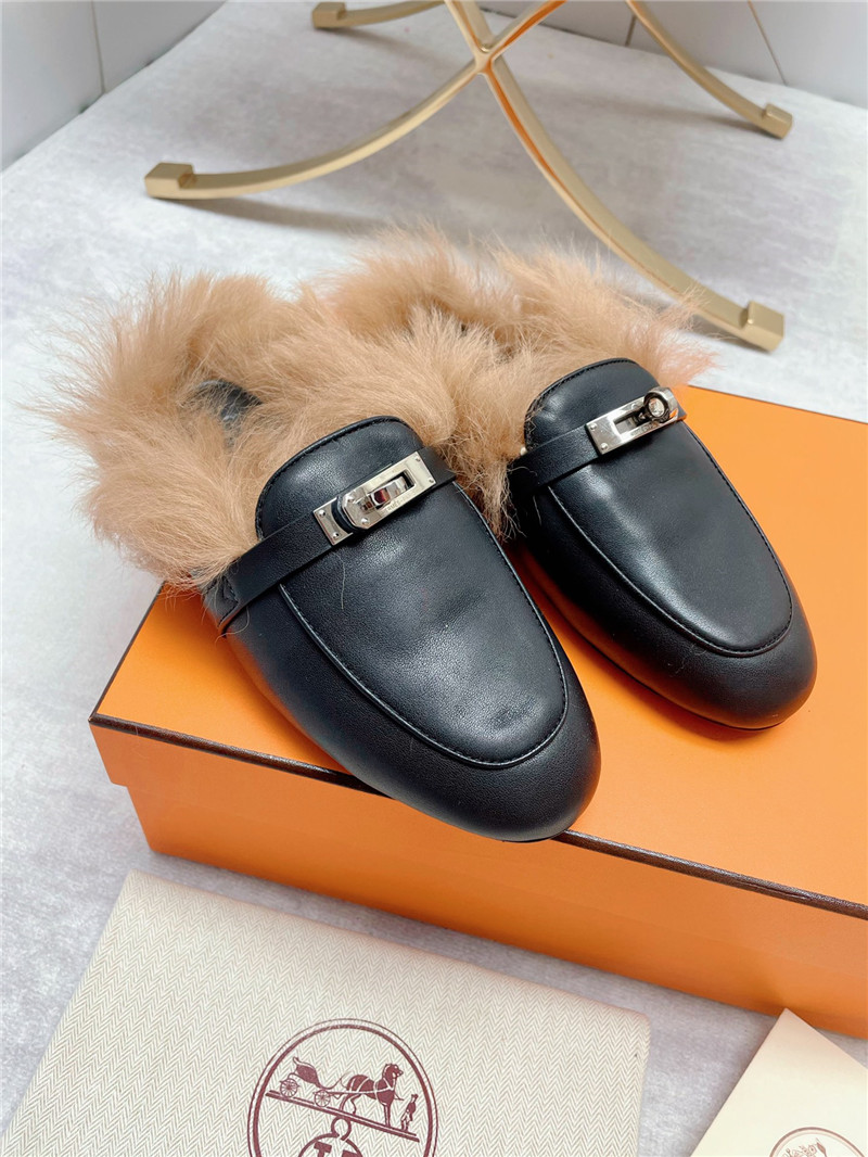 hermes classic wool slippers