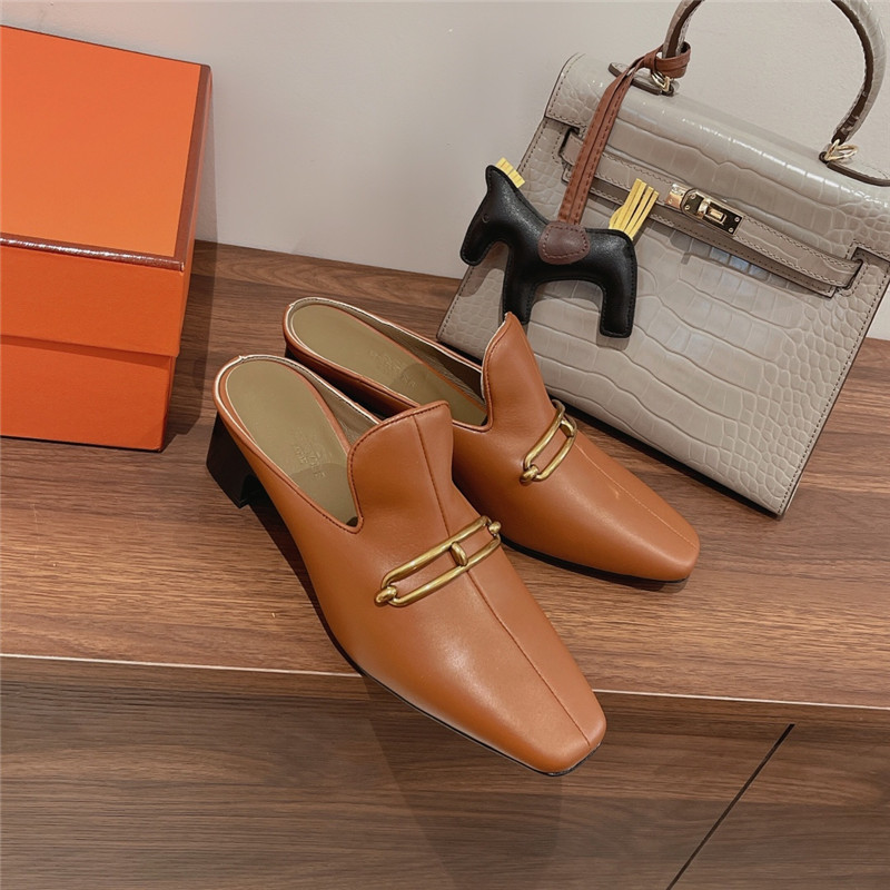 hermes muller chunky heel slippers
