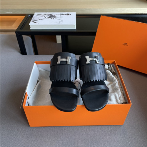 hermes H flat slippers