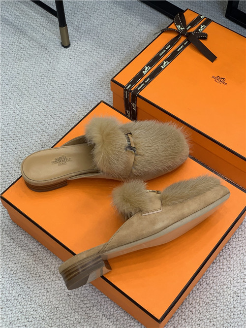hermes mink loafers slippers