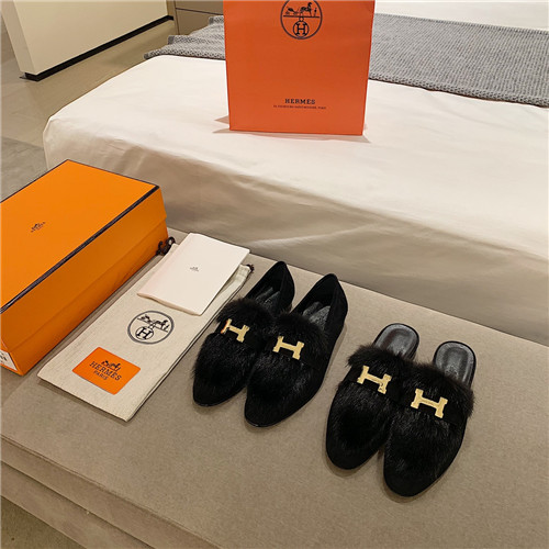 hermes sheepskin mink loafers