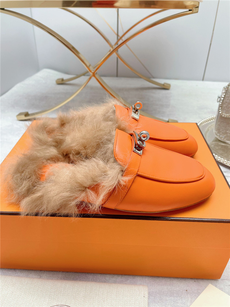 hermes classic wool slippers
