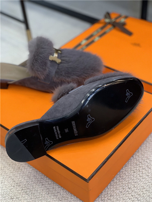 hermes mink loafers slippers