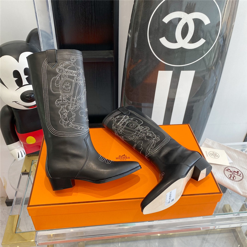 hermes embroidered long boots