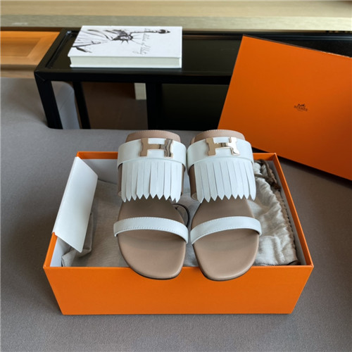 hermes H flat slippers