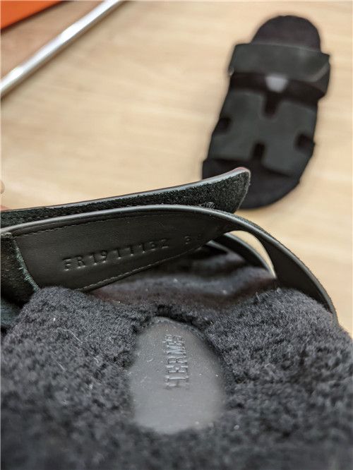 hermes lamb wool flat slippers