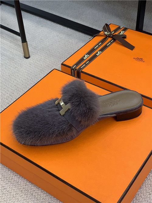 hermes mink loafers slippers