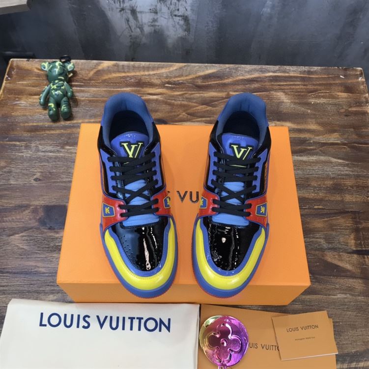 LV Shoes Replica TRAINER SNEAKERS IN NAVY BLUE PATENT CANVAS   LVS034
