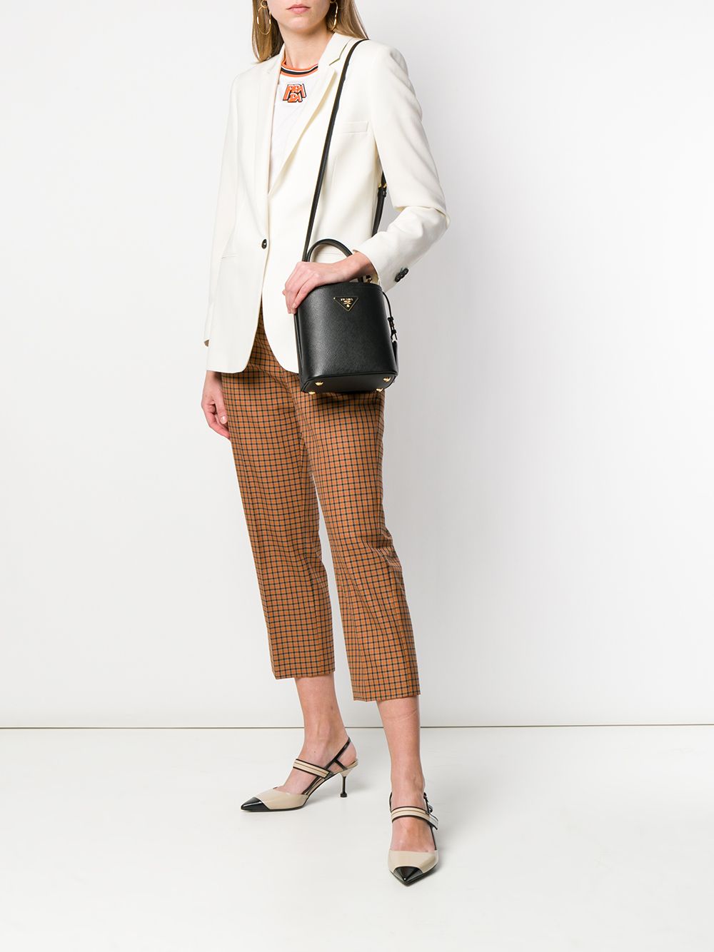 Replica Pradas logo plaque bucket bag