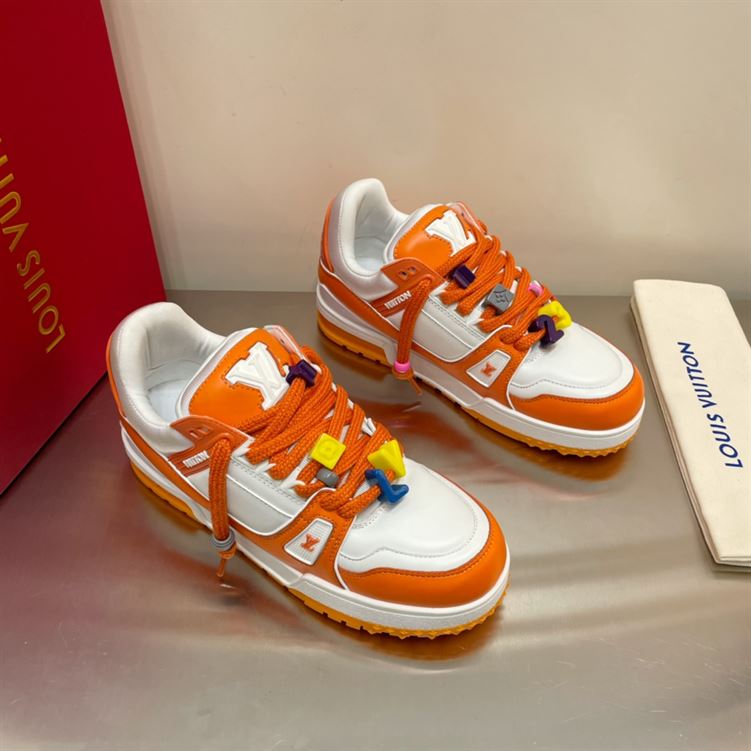 LOUIS VUITTON TRAINER MAXI LOW-TOP SNEAKERS IN WHITE AND ORANGE   LVS115