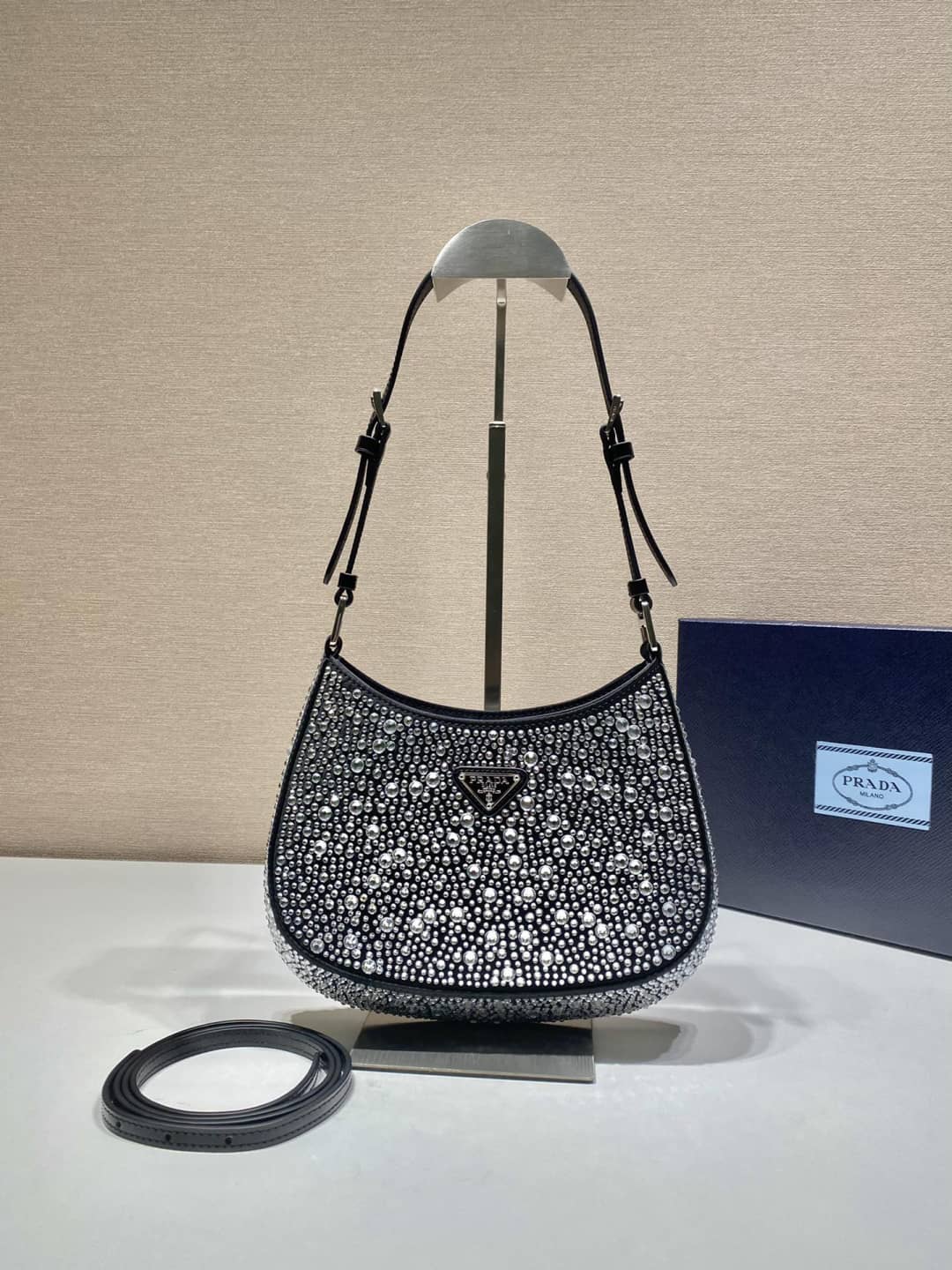 Replica Pradas Cleo Satin Bag With Appliqusin In Wisteria